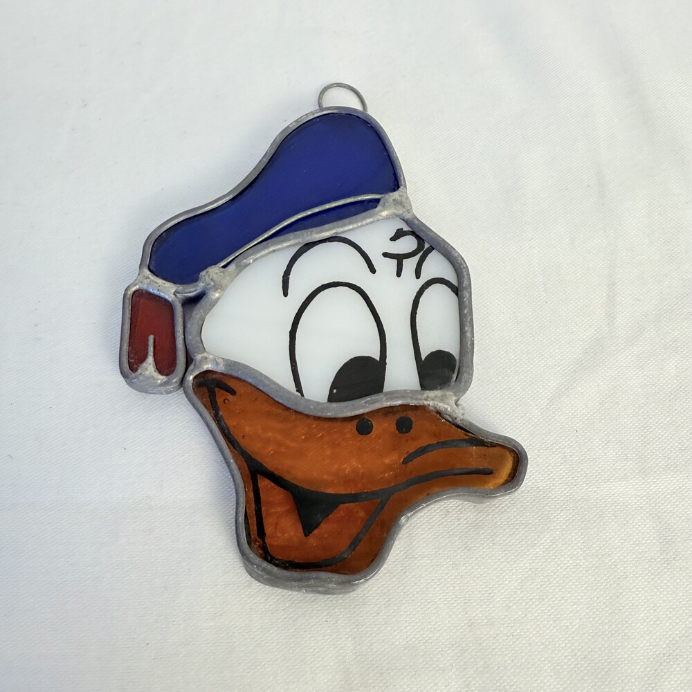Disney Rare Vintage Multicolored Cartoon Donald Duck Stained Glass Ornament